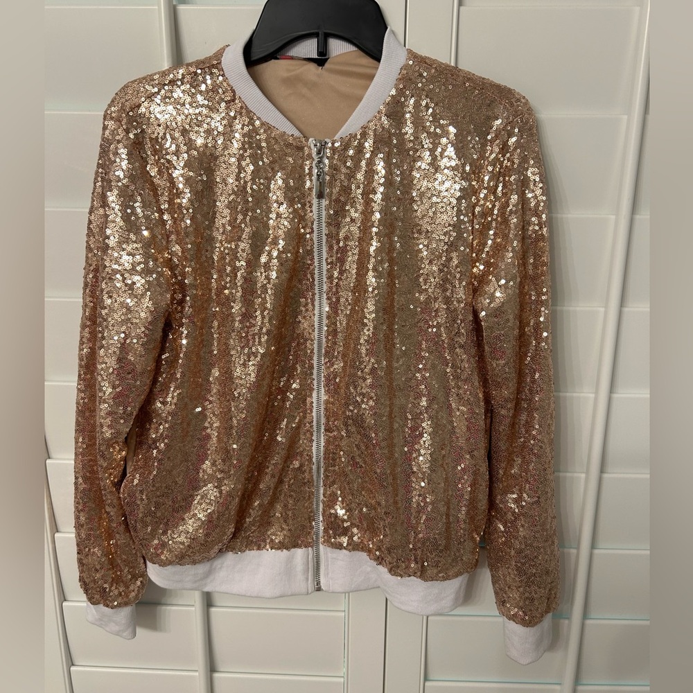 Kancy Kole copper sequin bomber jacket